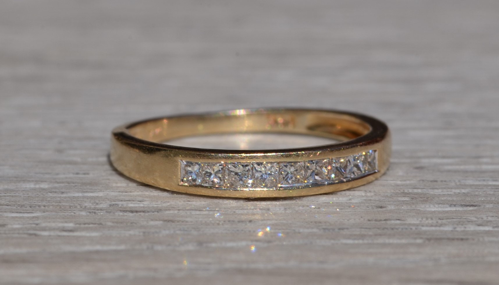 SOLD - The League City: Yellow Gold Princess Cut Diamond Band - Image 6