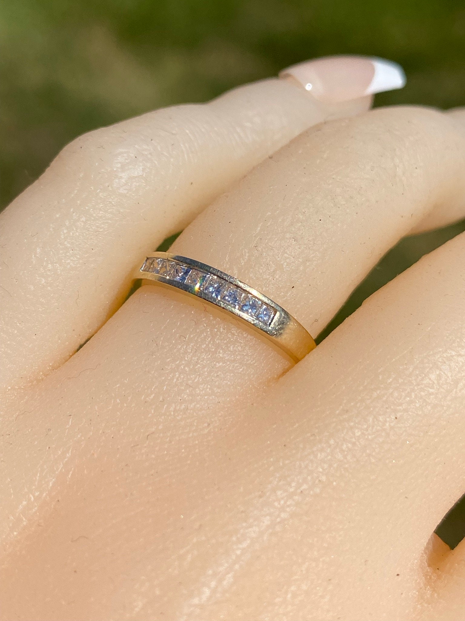 SOLD - The League City: Yellow Gold Princess Cut Diamond Band - Image 9