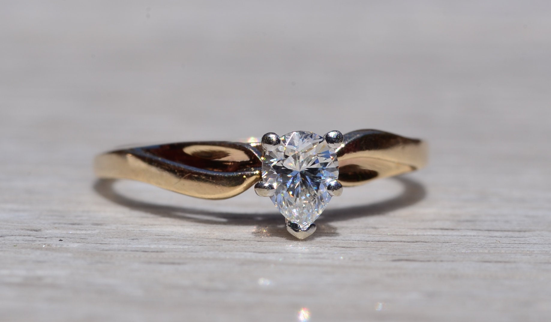 SOLD - The Bears Best: Vintage Yellow Gold Engagement Ring or Promise Ring with Pear Shaped Natural Diamond - Image 3