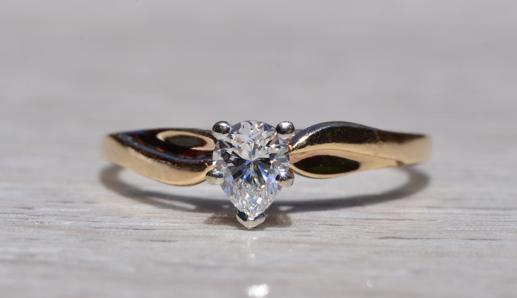 SOLD - The Bears Best: Vintage Yellow Gold Engagement Ring or Promise Ring with Pear Shaped Natural Diamond - Image 7