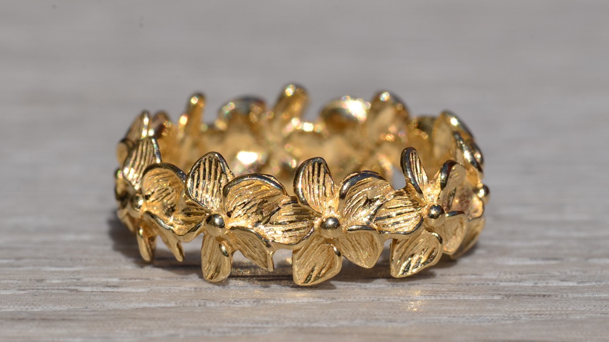 SOLD - The Galveston: Yellow Gold Floral Eternity Band in Yellow Gold - Image 4