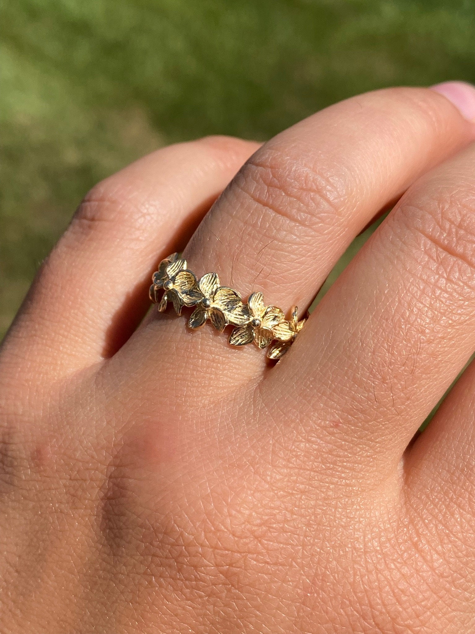 SOLD - The Galveston: Yellow Gold Floral Eternity Band in Yellow Gold - Image 6