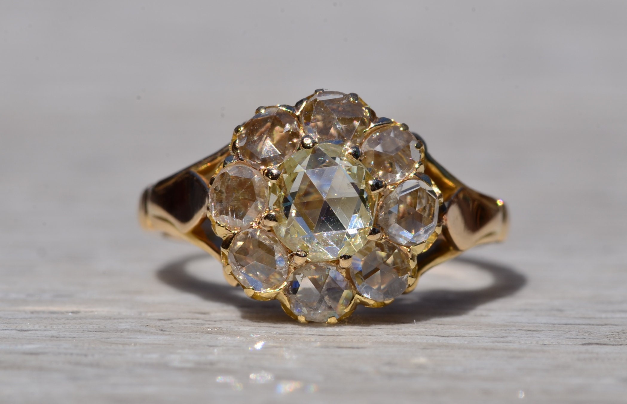 SOLD - The Running Springs: Georgian Yellow Gold Engagement Ring with Rose Cut Diamonds - Image 7