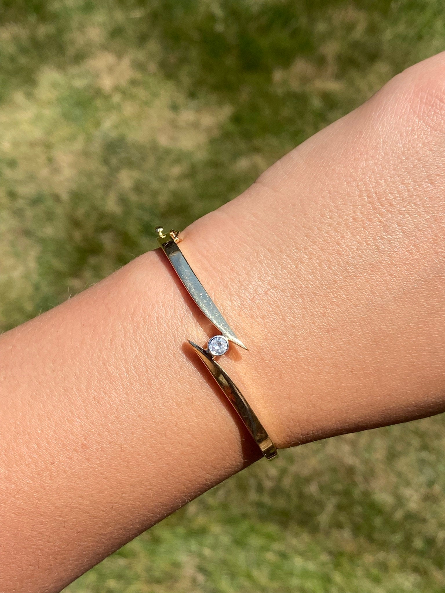 SOLD - The Delcambre: Yellow Gold and Diamond Bypass Bangle Bracelet - Image 8