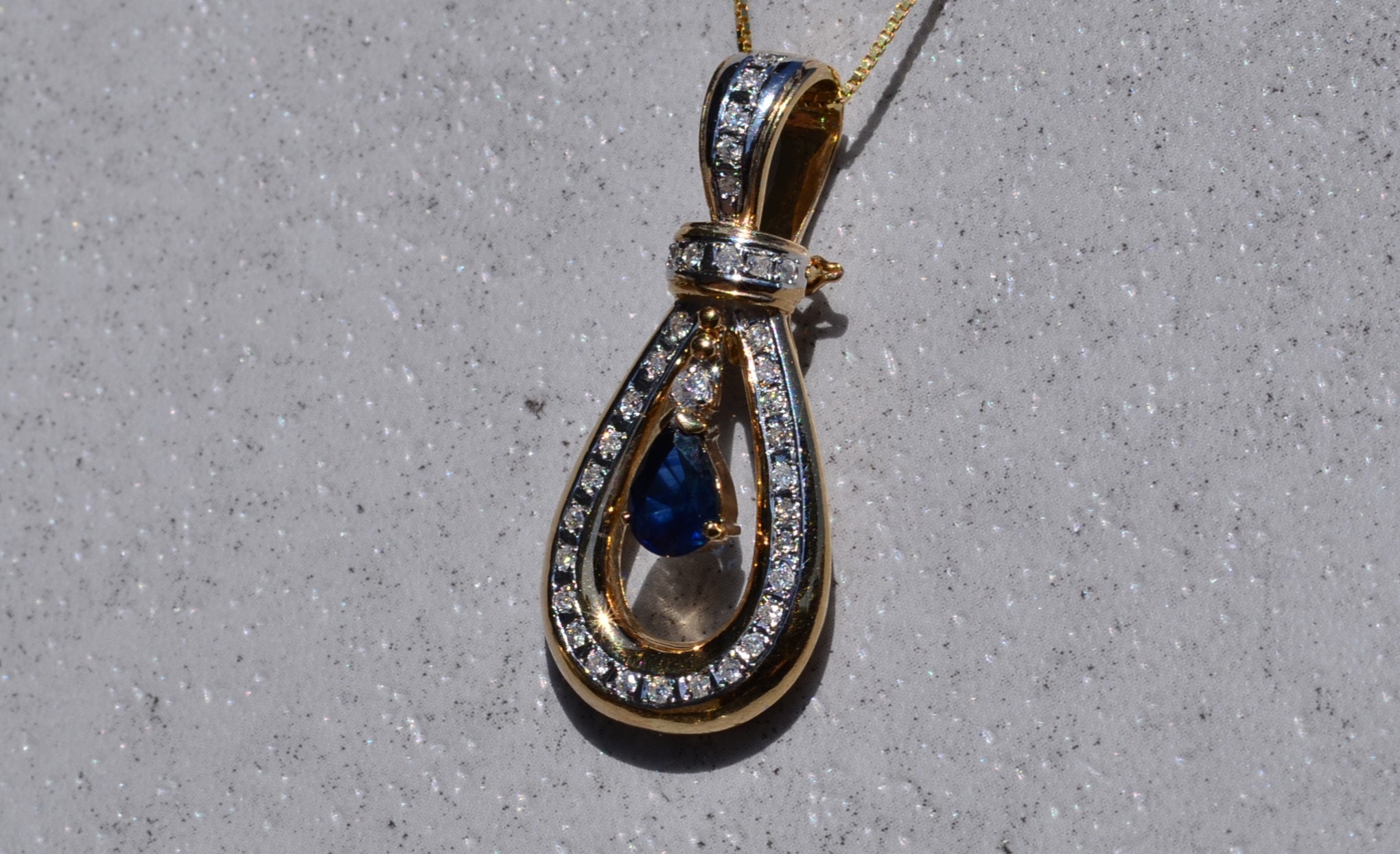 The Gretna: Sapphire and Diamond Necklace in Yellow Gold - Image 3