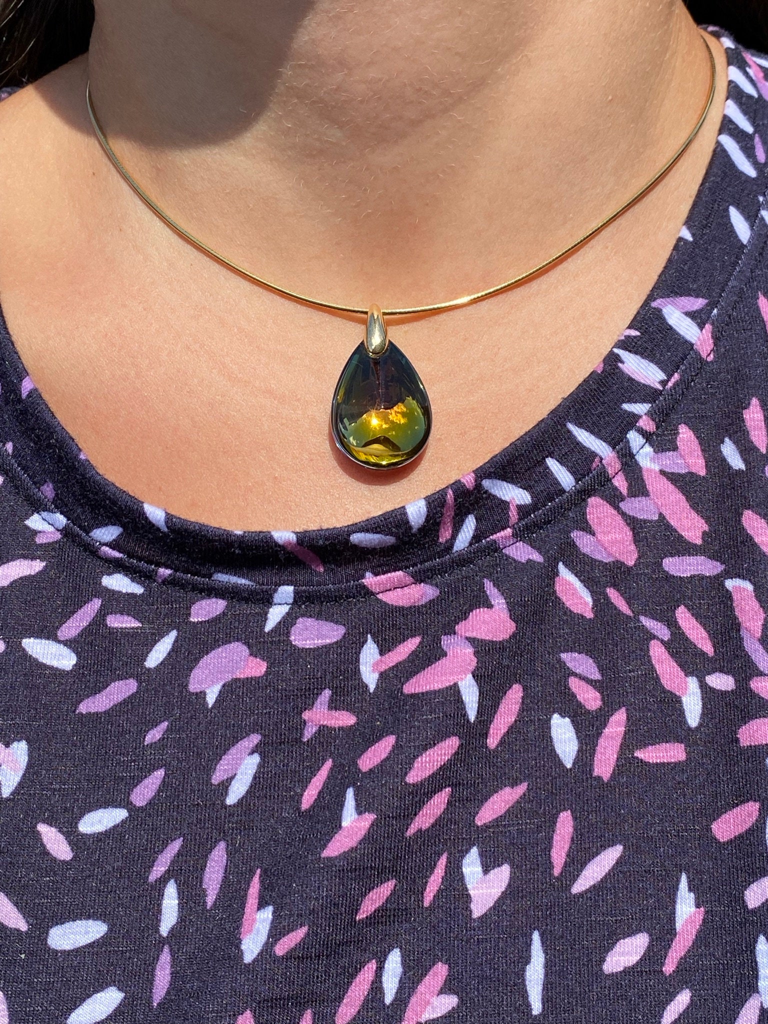 SOLD - The Baccarat: Baccarat Crystal Psydelic Yellow Gold Necklace - Image 4