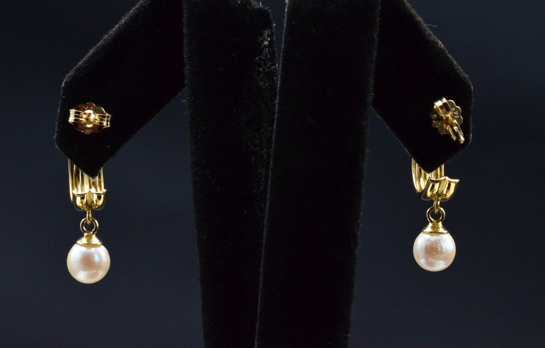 SOLD - The Pearlington: Yellow Gold Cerceau Earrings with Dangling Pearls - Image 4
