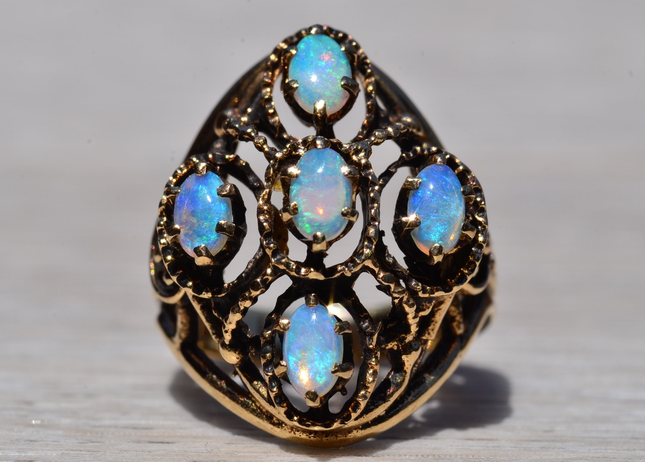 SOLD - The Madera: Australian Opal Mid Century Yellow Gold Ring - Image 2