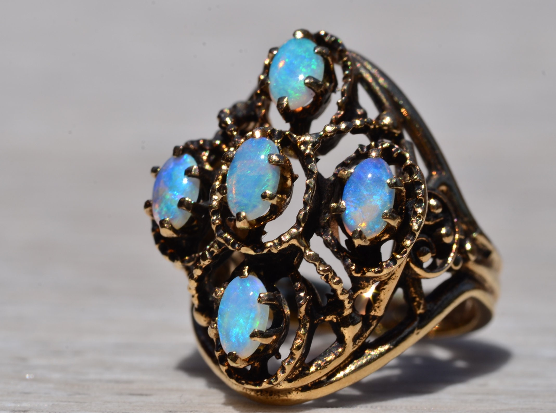 SOLD - The Madera: Australian Opal Mid Century Yellow Gold Ring - Image 3