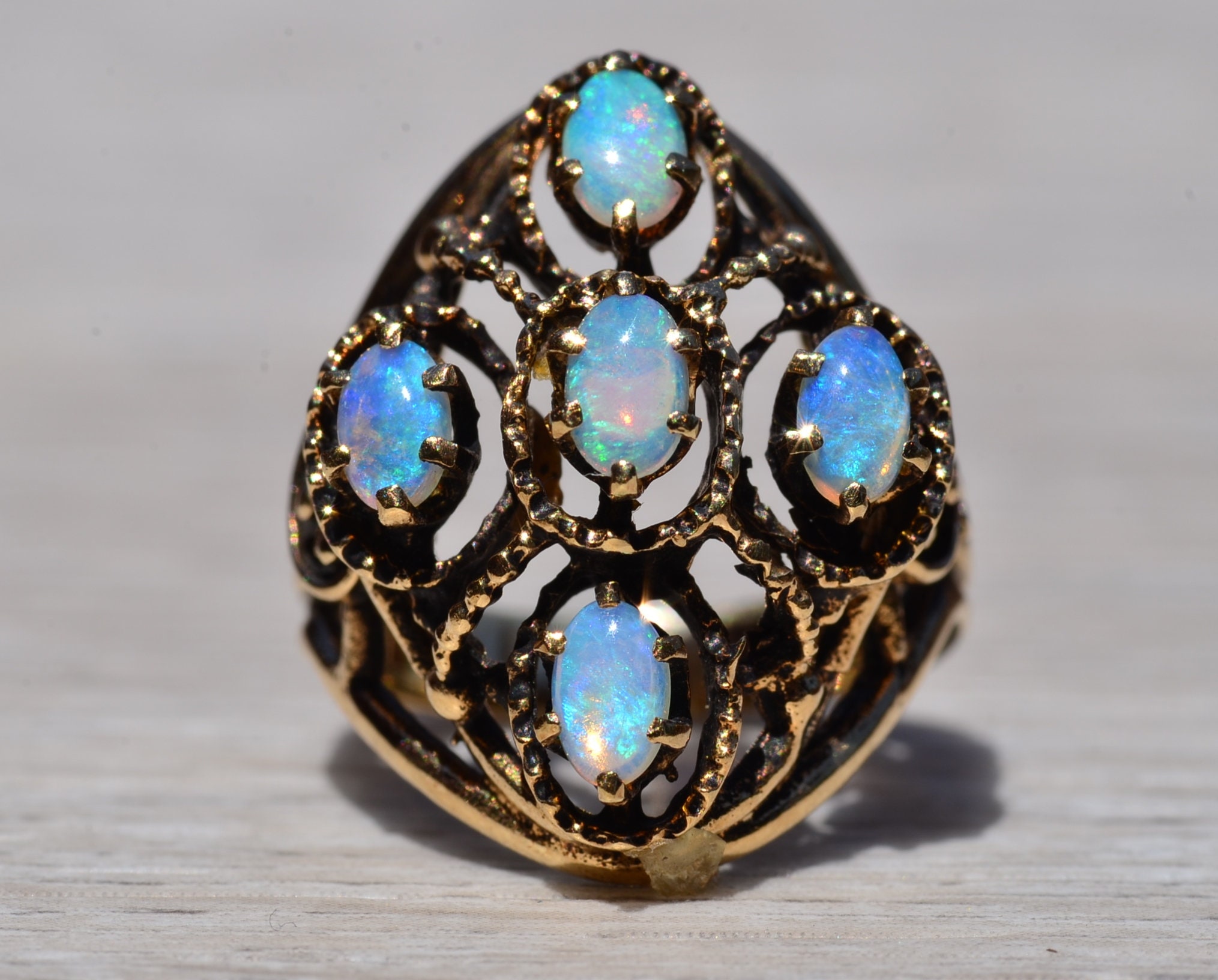 SOLD - The Madera: Australian Opal Mid Century Yellow Gold Ring - Image 7