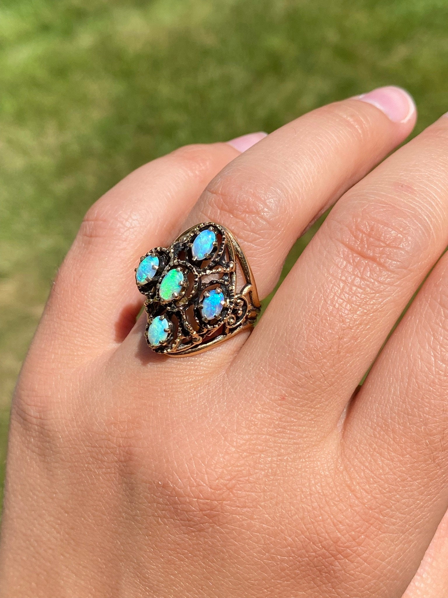 SOLD - The Madera: Australian Opal Mid Century Yellow Gold Ring - Image 9