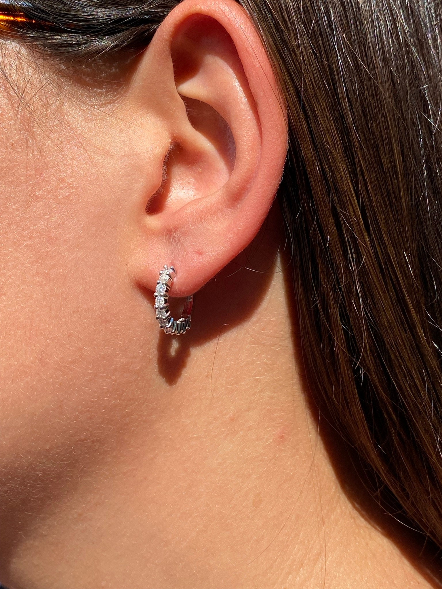 The Wade: White Gold Diamond Huggie Earrings - Image 6