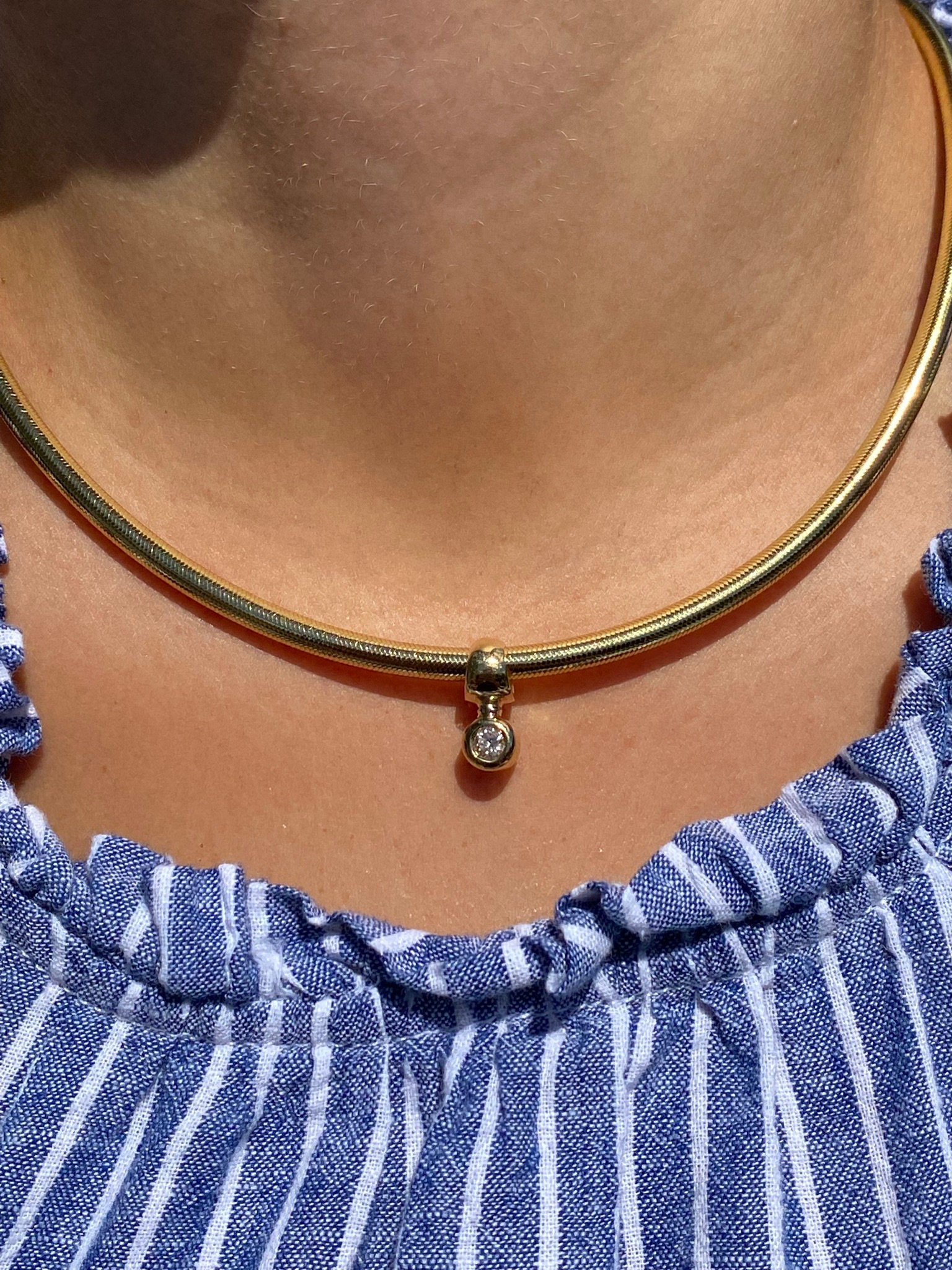 SOLD - The Fairhope: Diamond Slide on Tubular Gold Necklace - Image 4