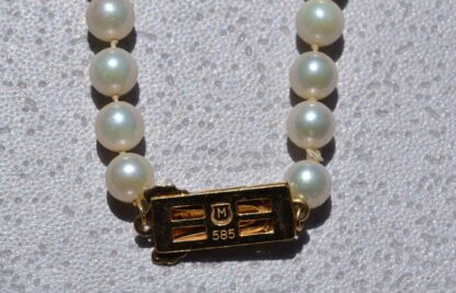 The Miki:  Mikimoto Pearl Strand with Yellow Gold Mid Century Clasp - Image 3