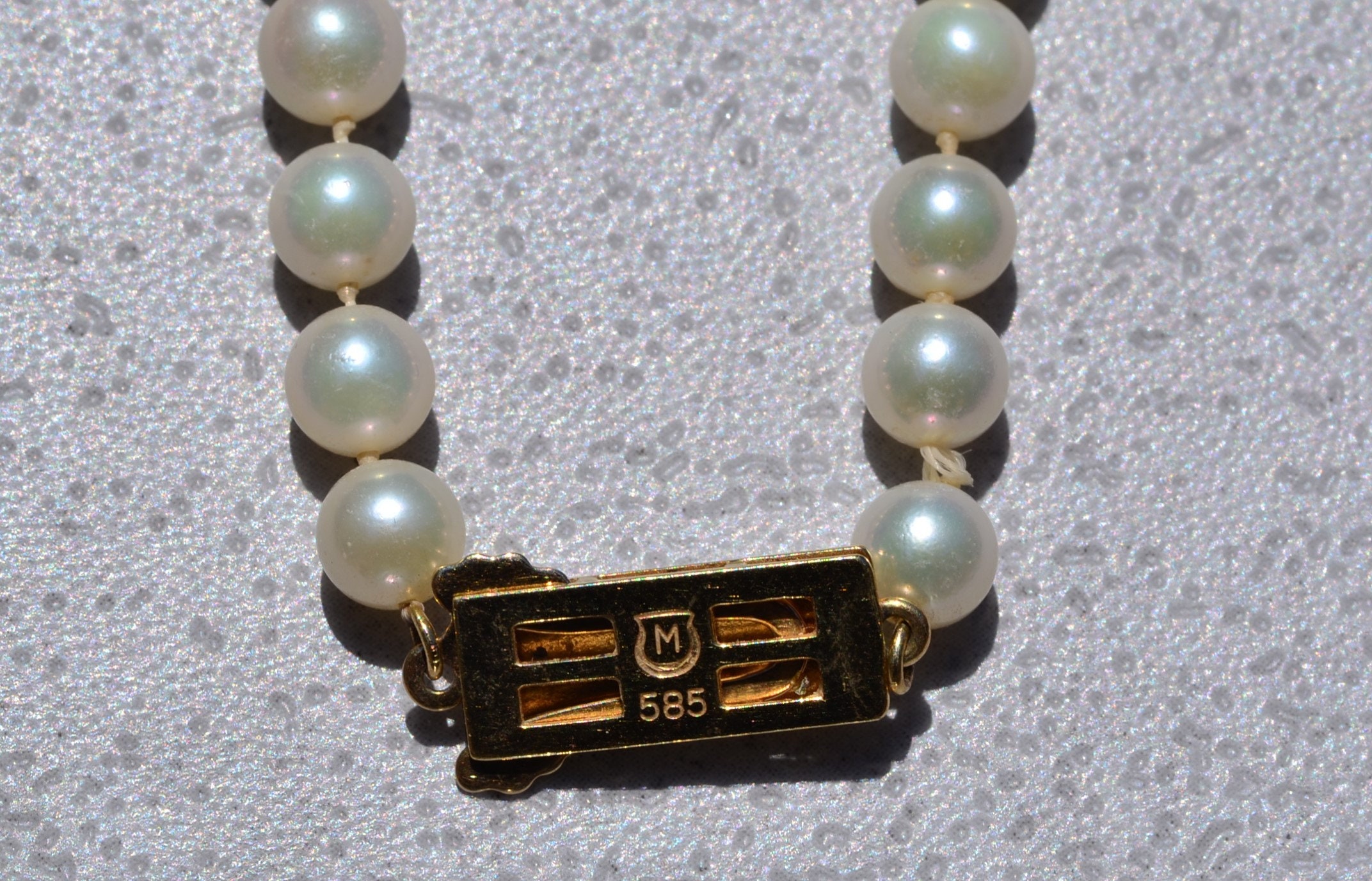 The Miki:  Mikimoto Pearl Strand with Yellow Gold Mid Century Clasp - Image 3