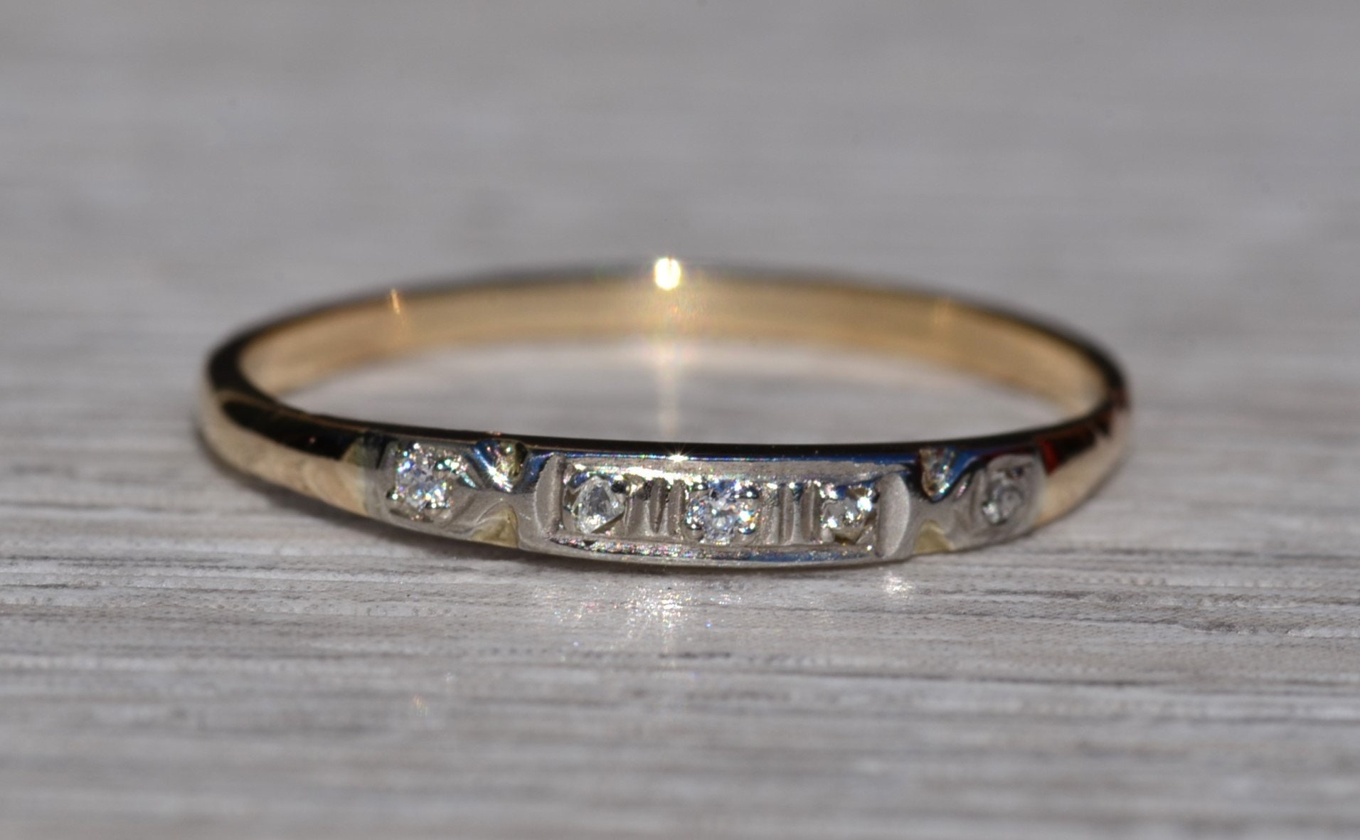 SOLD - The Josephine: Antique Two Tone Diamond Stackable Band - Image 2