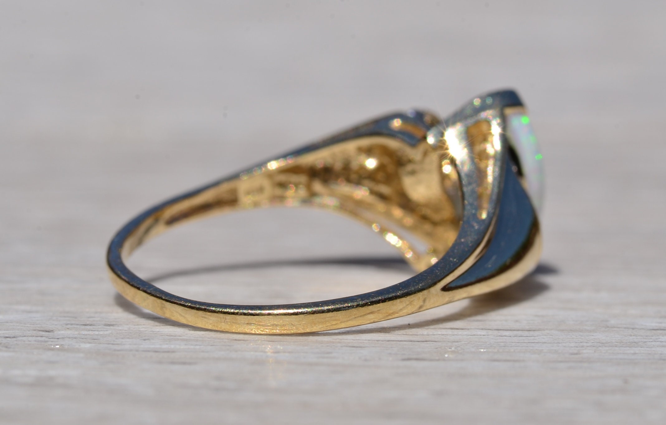 The Cortez: Navette Opal and Diamond Ring in Yellow Gold - Image 5