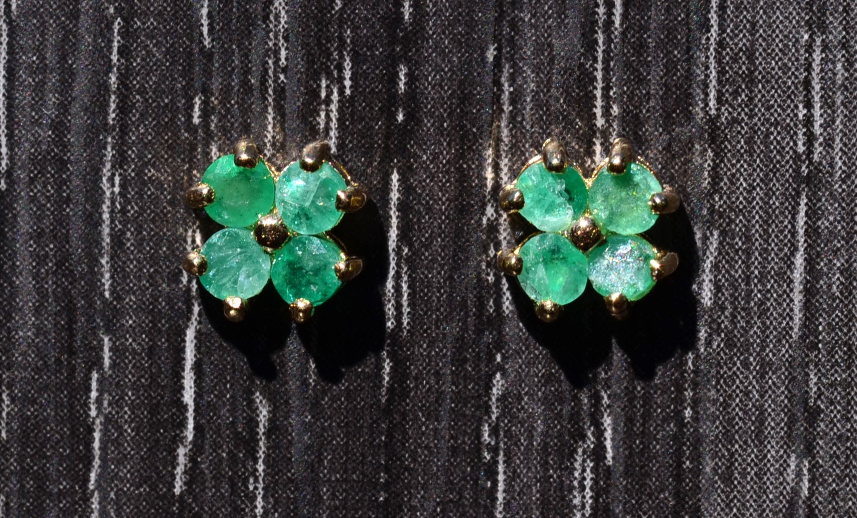 SOLD - The East Oakdale: Yellow Gold Shamrock Earrings with Natural Emeralds - Image 2