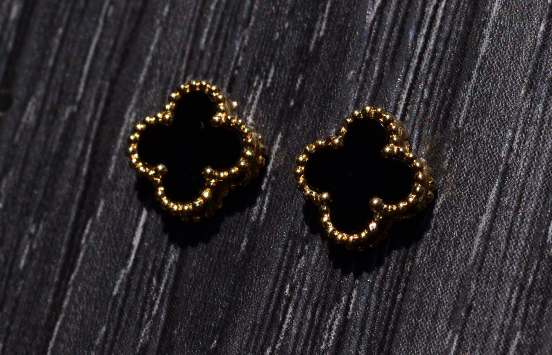 SOLD - The Sweeties: Van Cleef and Arpels Sweet Alhambra Onyx Earrings in Yellow Gold - Image 3