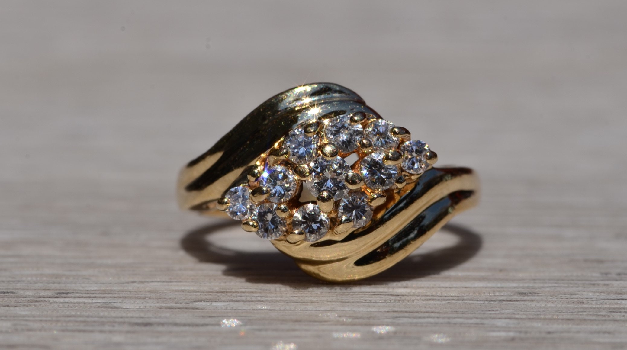 The Franklin: Yellow Gold Diamond Bypass Cocktail Ring - Image 7