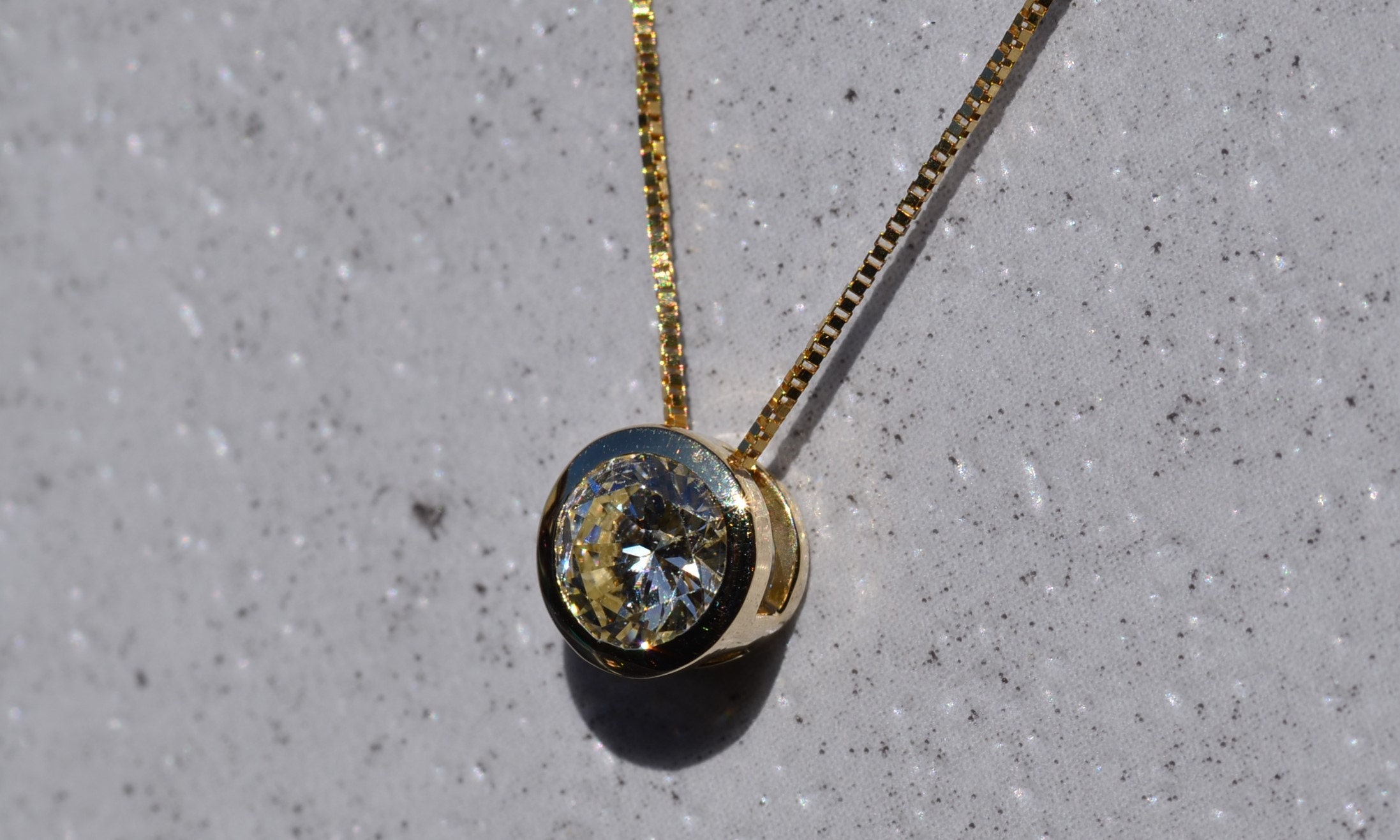SOLD - The French Camp: Yellow Gold Bezel Set Natural Diamond Solitaire Necklace - Image 3