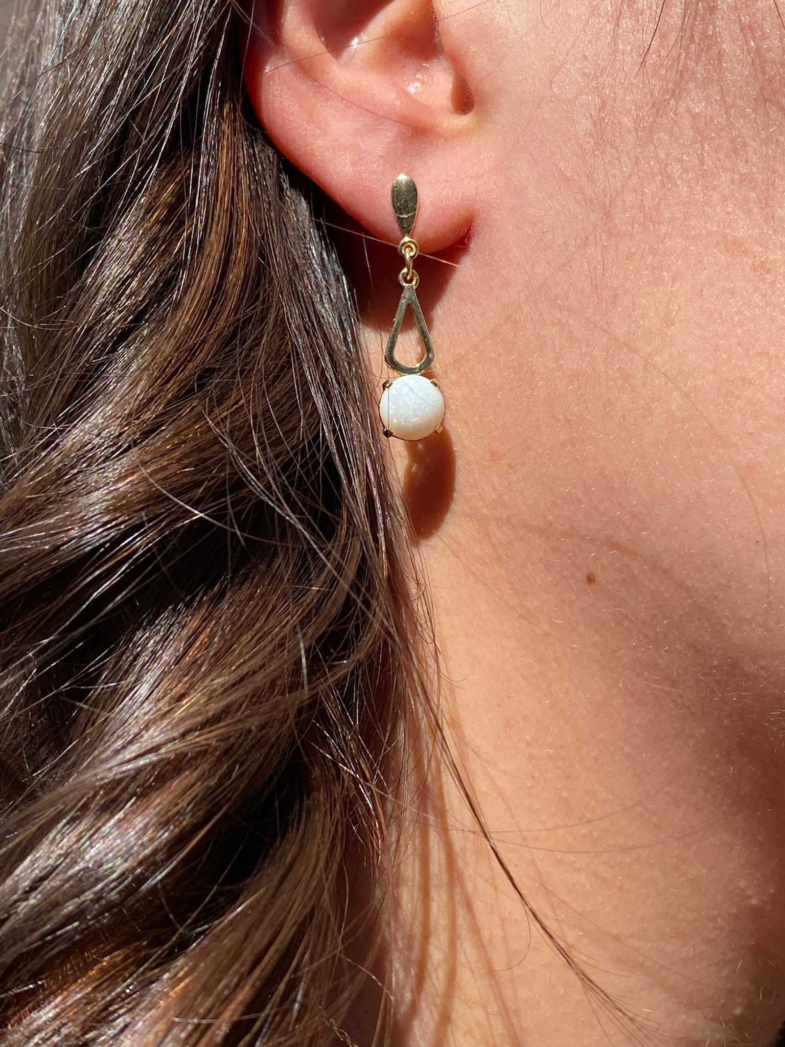 SOLD: The Armstrong: Natural Australian Opal Dangler Earrings in Yellow Gold - Image 4