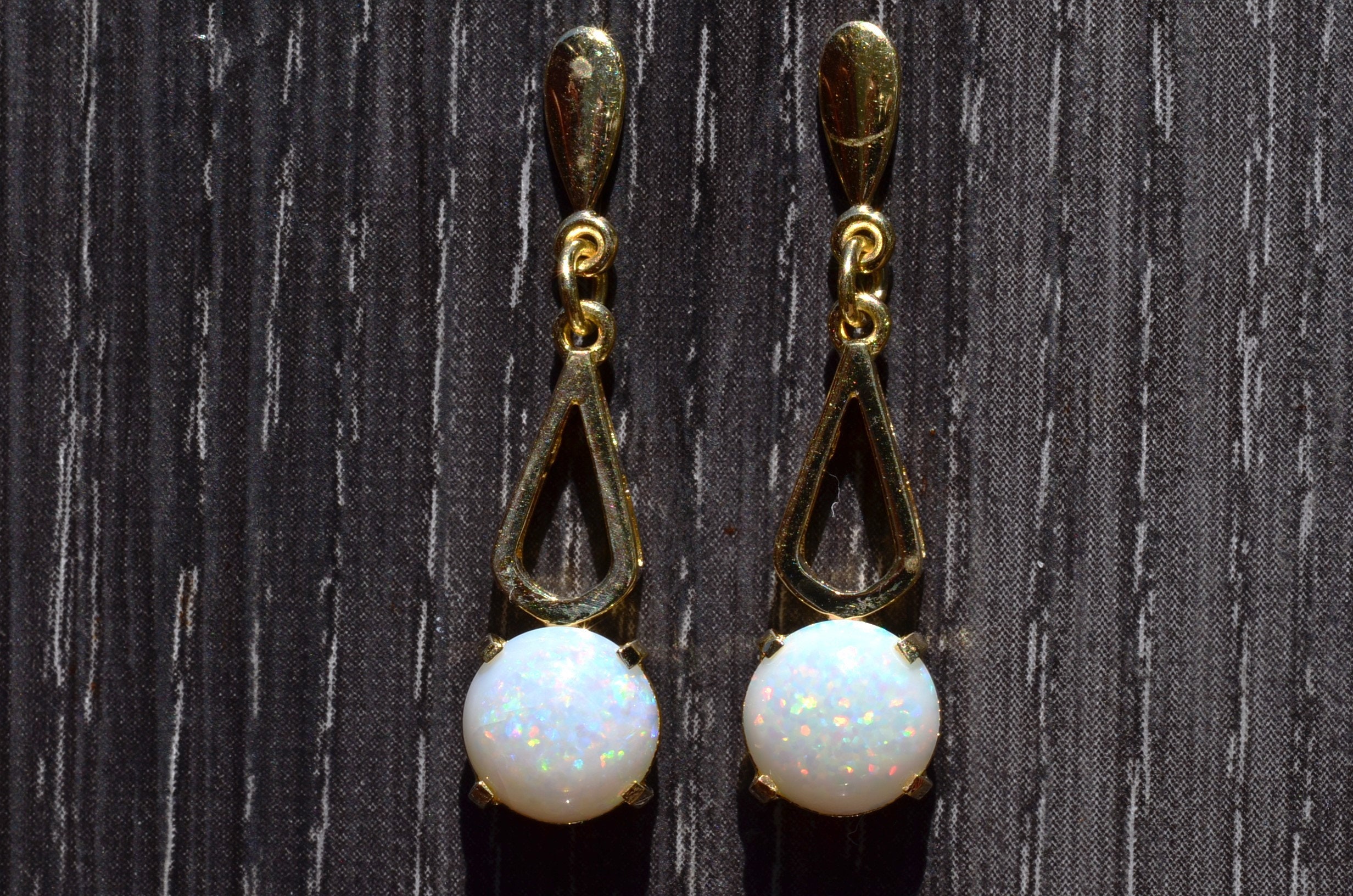 SOLD: The Armstrong: Natural Australian Opal Dangler Earrings in Yellow Gold - Image 2
