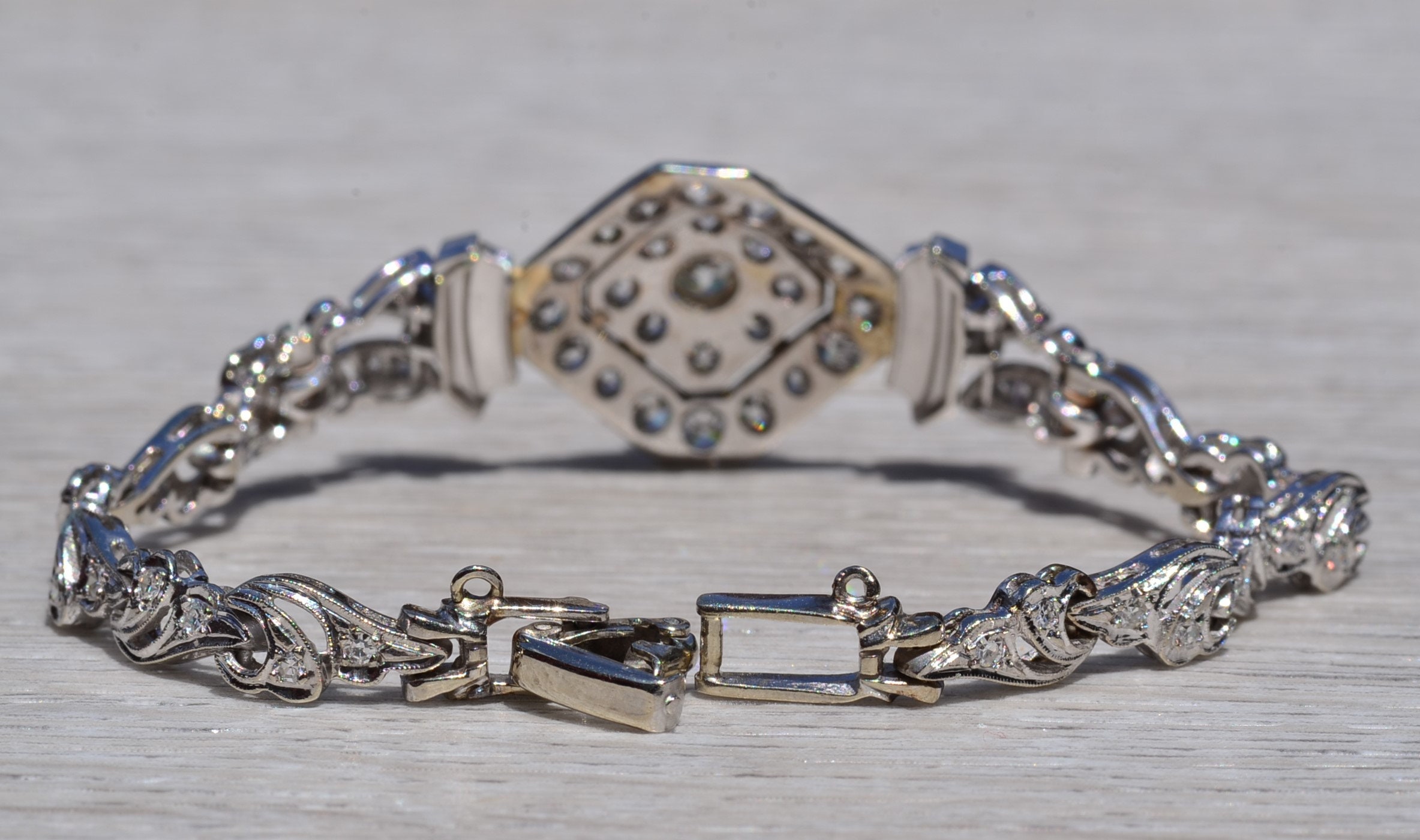SOLD - The Ryer Island: Antique Platinum and White Gold Diamond Bracelet - Image 4