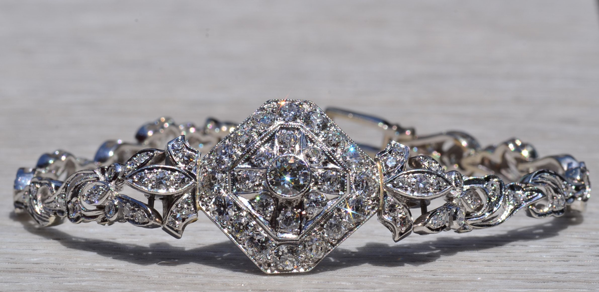 SOLD - The Ryer Island: Antique Platinum and White Gold Diamond Bracelet - Image 2