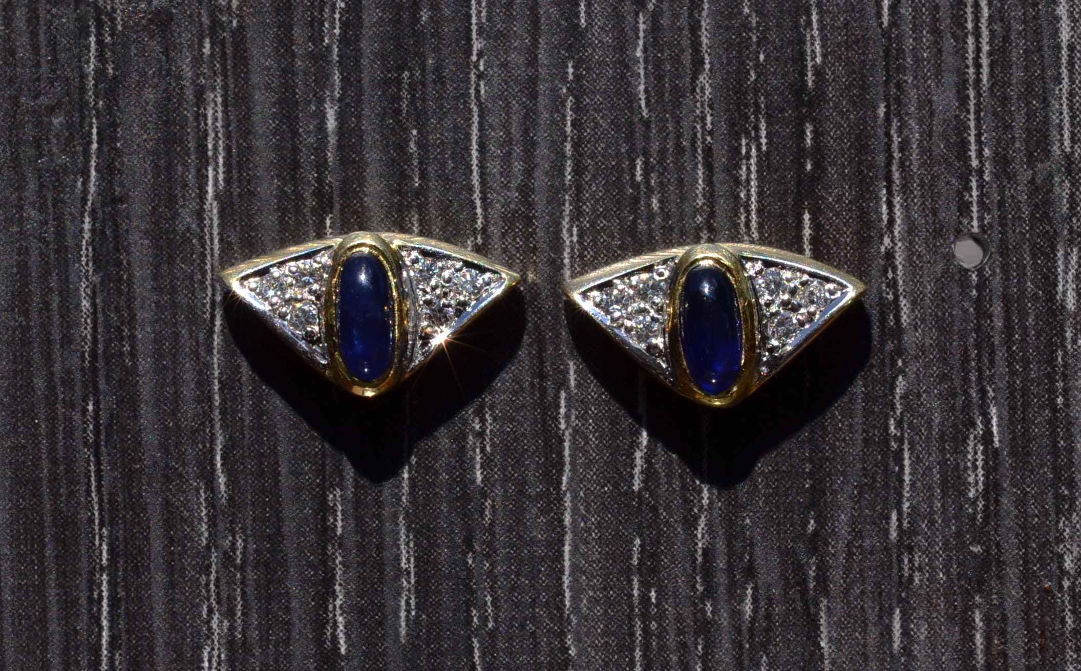 SOLD - The Blackhawks: Mid Century Yellow Gold Evil Eye Earrings with Sapphire and Diamonds - Image 2