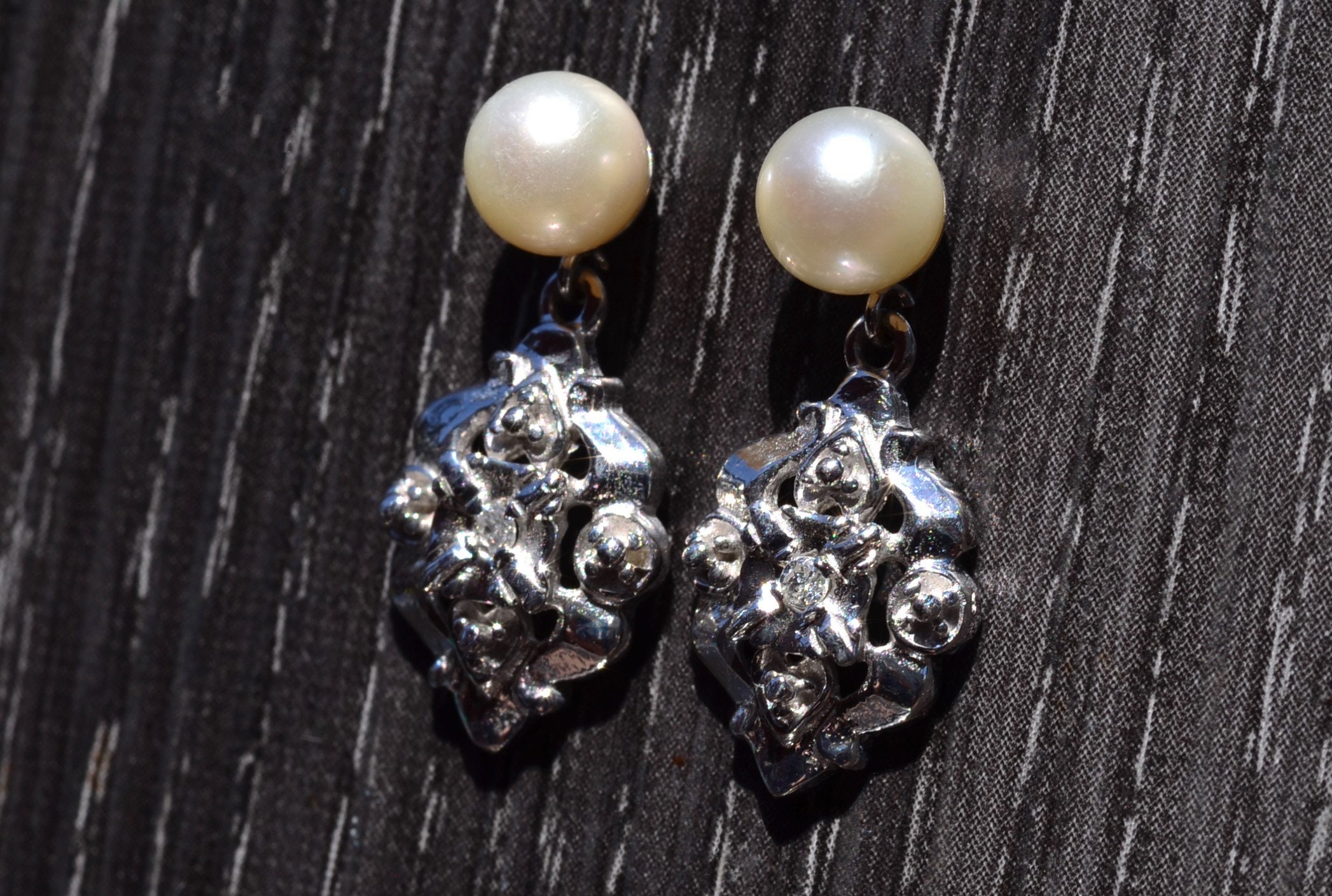 The Selby: Antique Retro Era Pearl and Diamond Danglers - Image 3