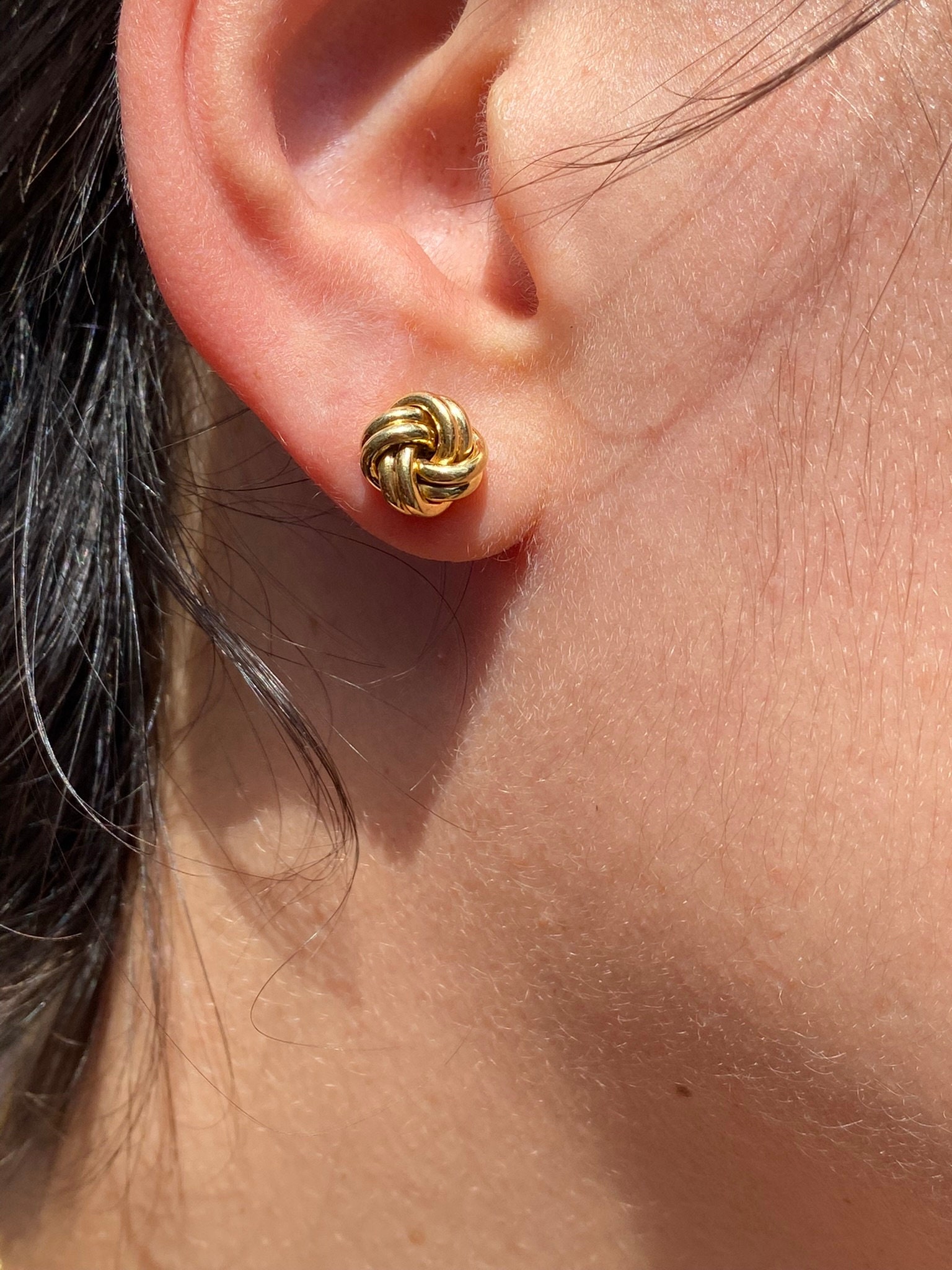 SOLD: The Bridgeheads: Signed Love Knot Earrings in Yellow Gold - Image 4