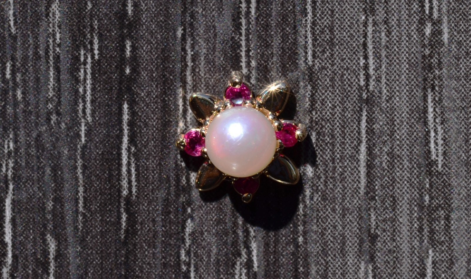 SOLD - The Tack: Pearl and Ruby Tie Tack In Yellow Gold - Image 2