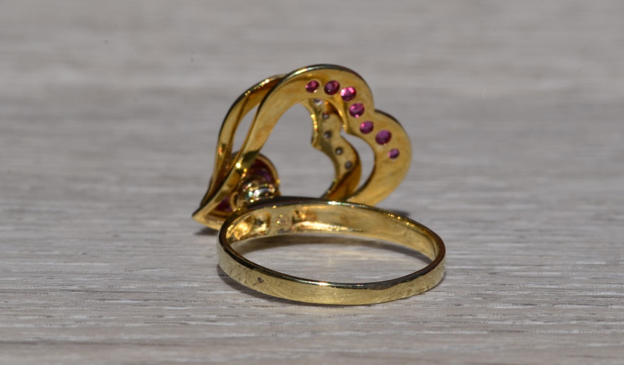 SOLD - The Spin: Yellow Gold Ruby and Diamond Spinner Ring - Image 4