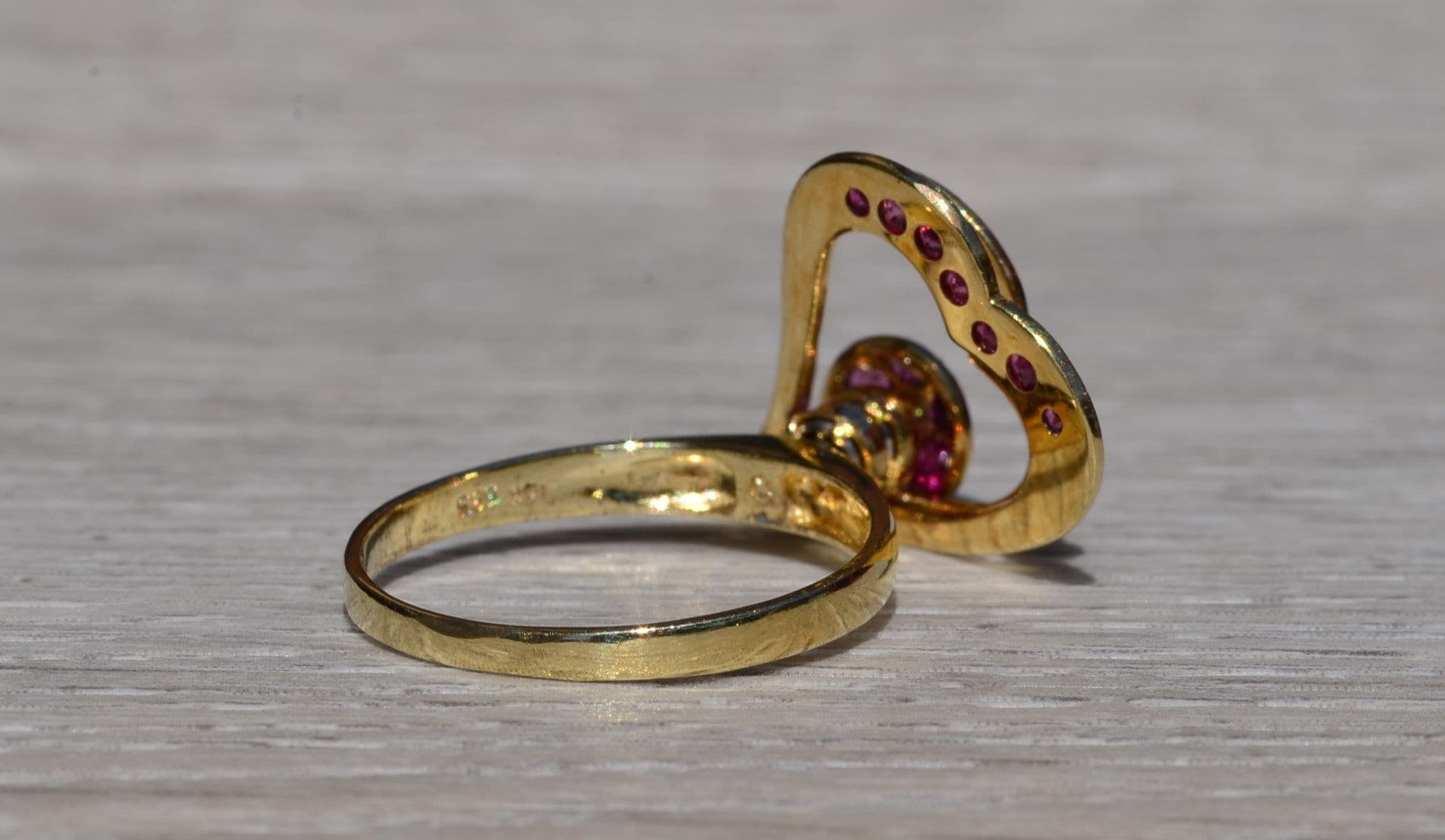 SOLD - The Spin: Yellow Gold Ruby and Diamond Spinner Ring - Image 5