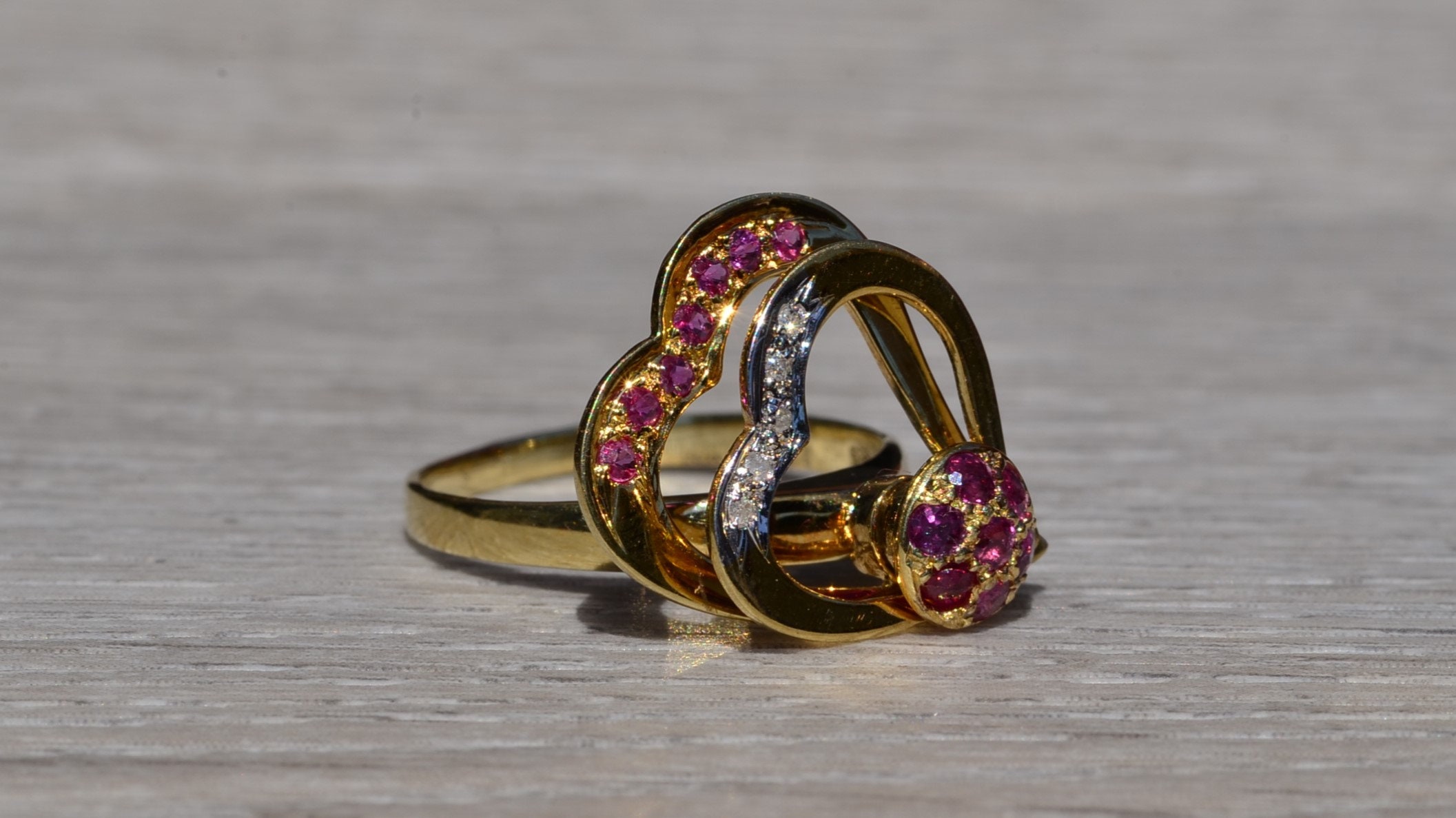 SOLD - The Spin: Yellow Gold Ruby and Diamond Spinner Ring - Image 6