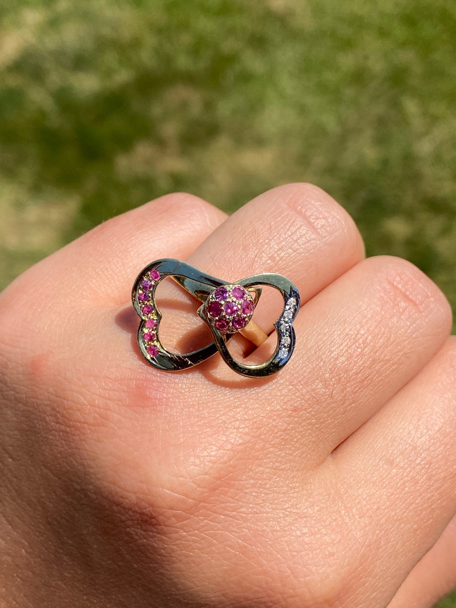 SOLD - The Spin: Yellow Gold Ruby and Diamond Spinner Ring - Image 9