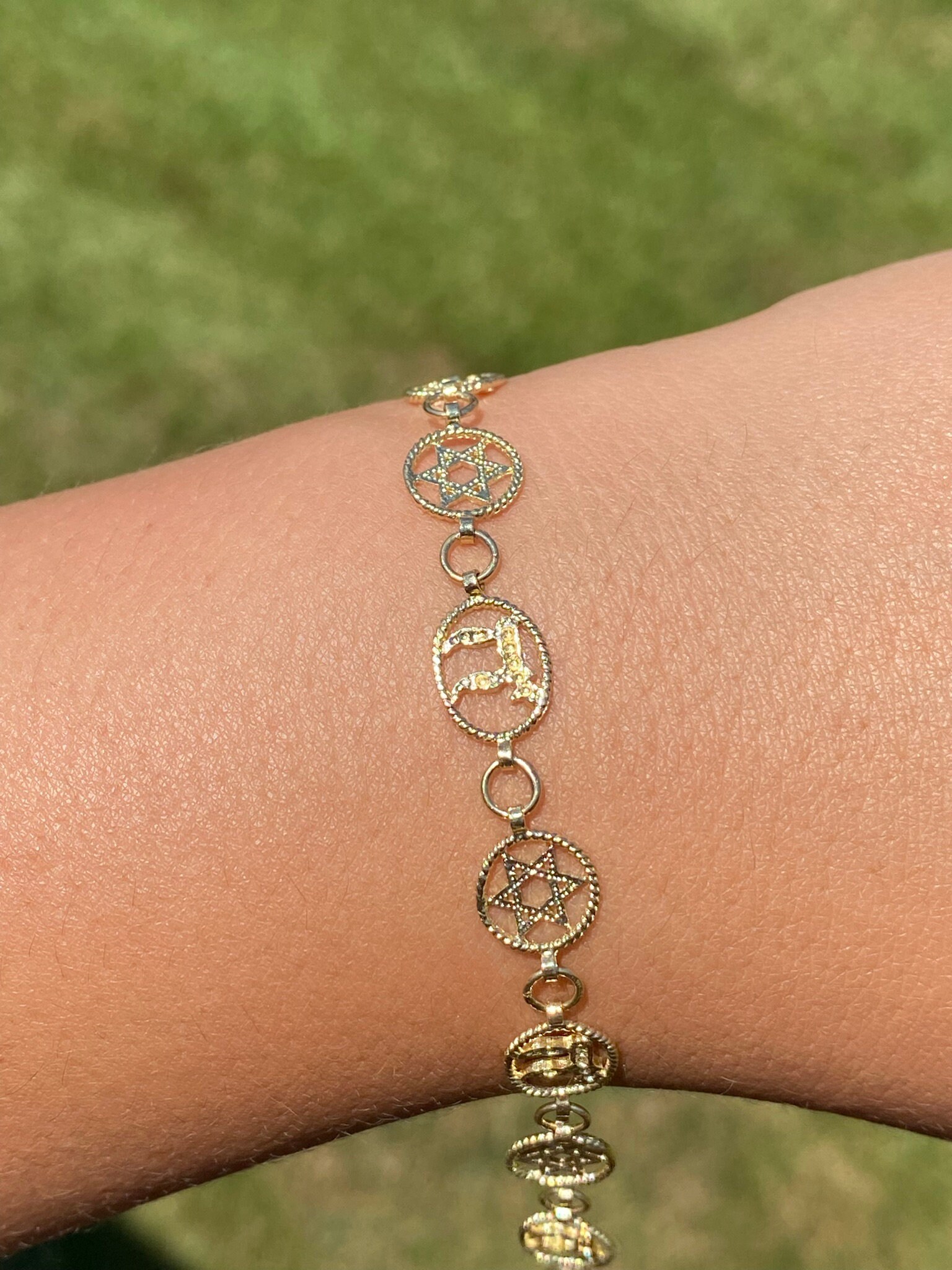 SOLD - The Sun Lakes: Chai and Star of David Bracelet in Yellow Gold - Image 4