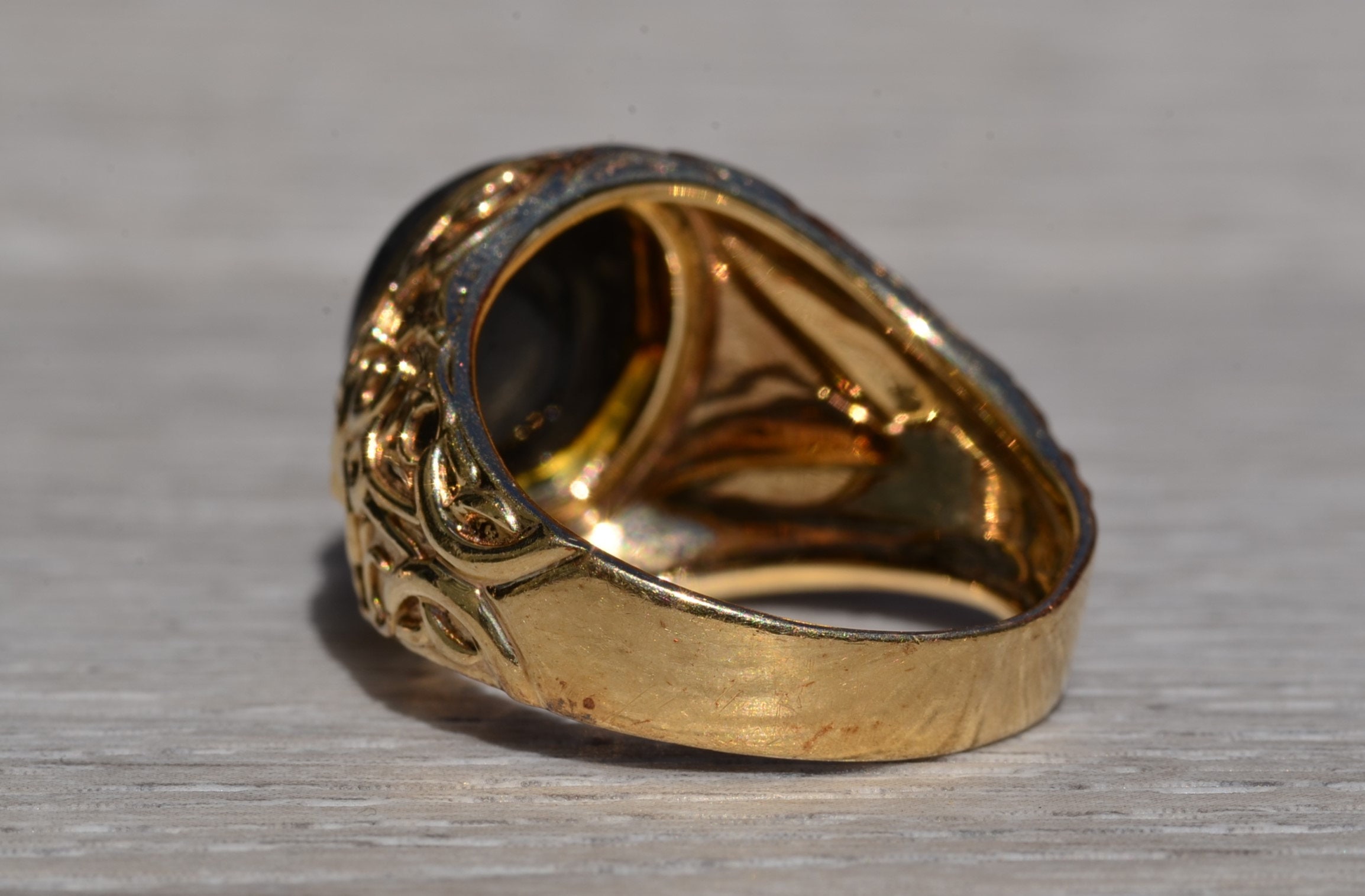 SOLD - The Manchaca: Black Jade Ring in Yellow Gold - Image 4