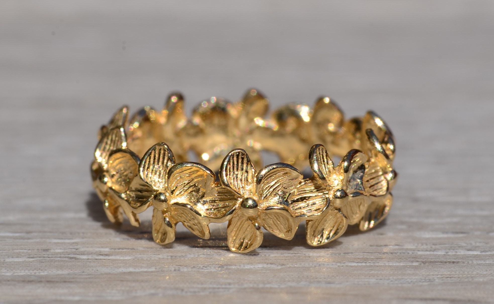 SOLD - The Galveston: Yellow Gold Floral Eternity Band in Yellow Gold - Image 2
