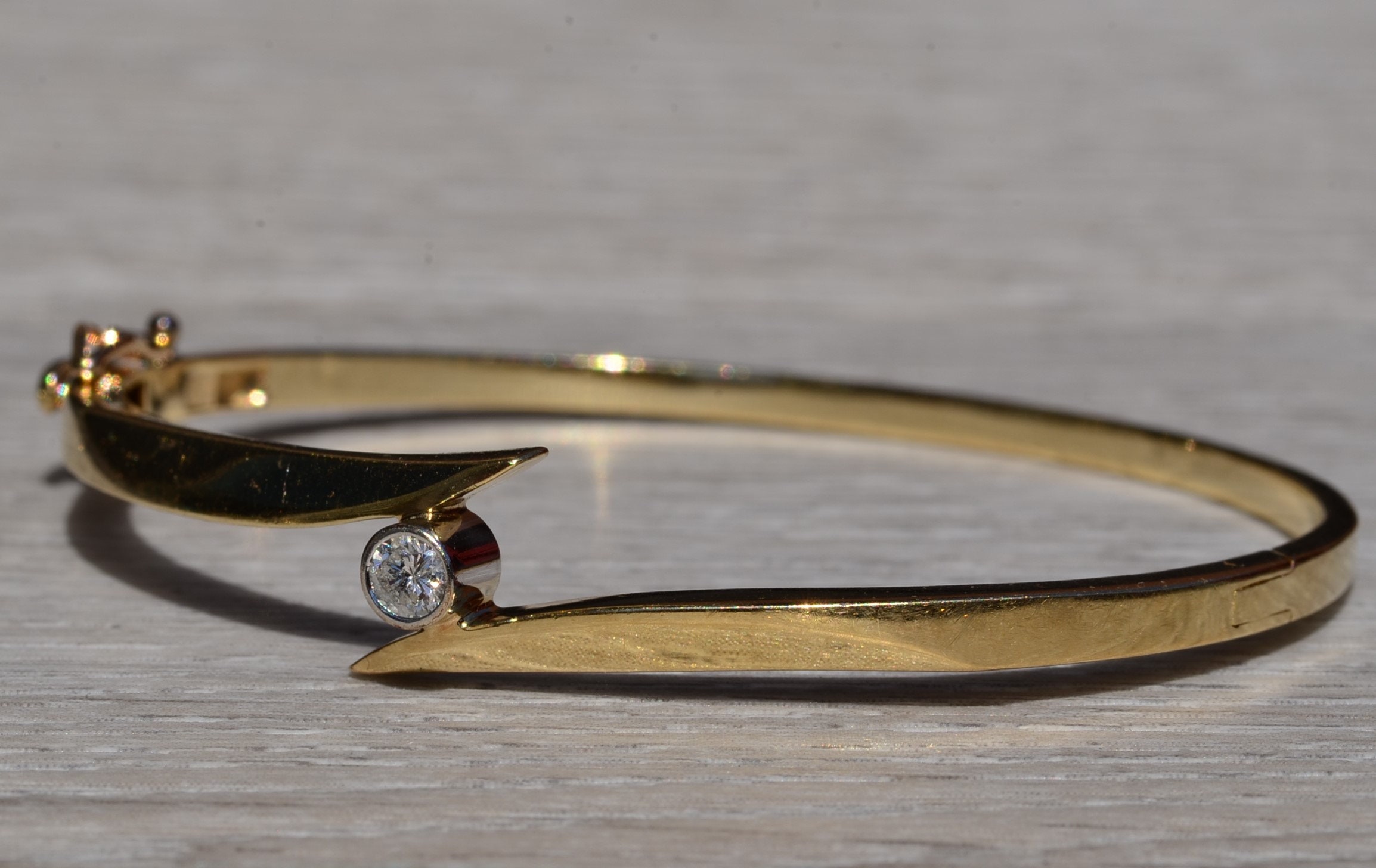 SOLD - The Delcambre: Yellow Gold and Diamond Bypass Bangle Bracelet - Image 3