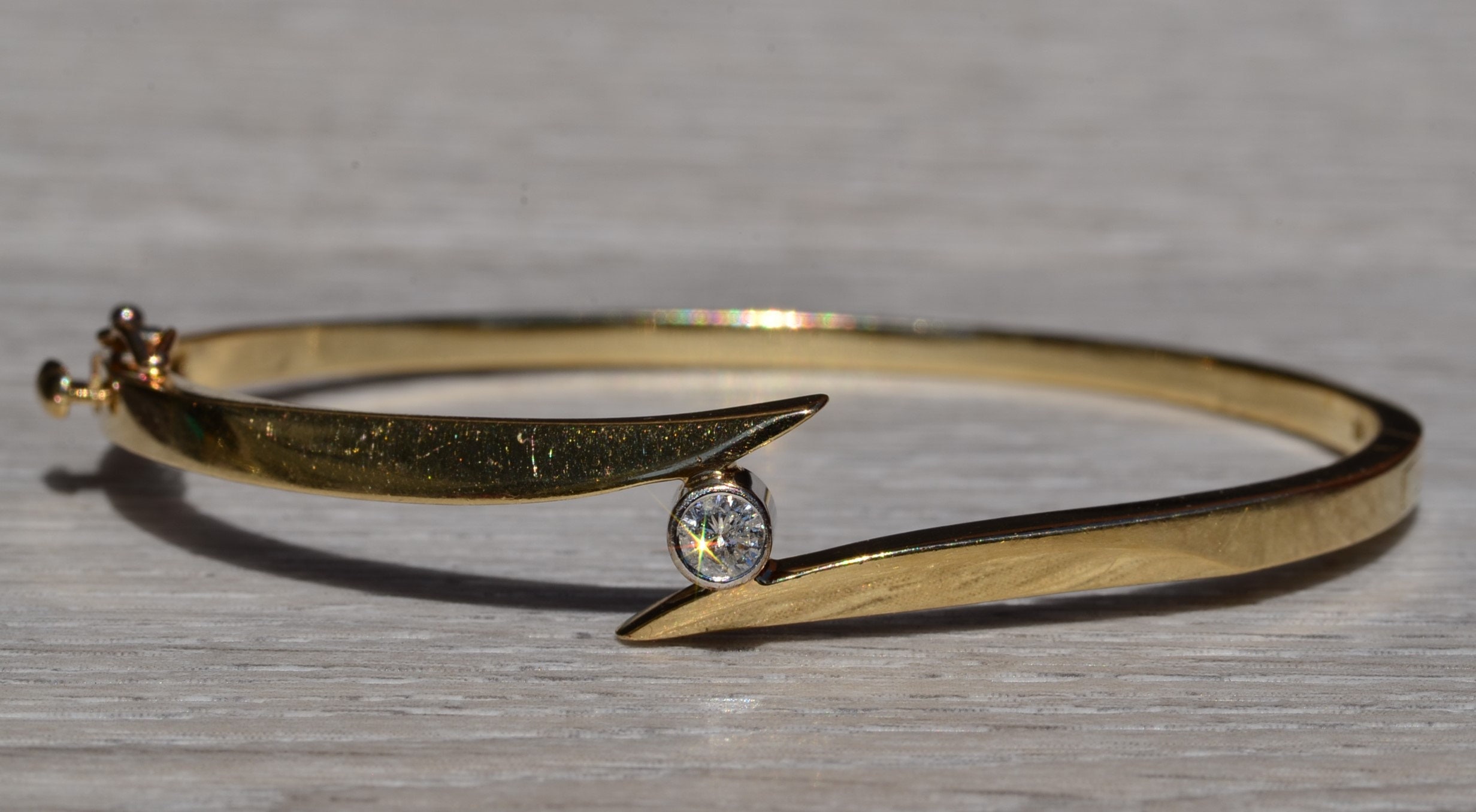 SOLD - The Delcambre: Yellow Gold and Diamond Bypass Bangle Bracelet - Image 7