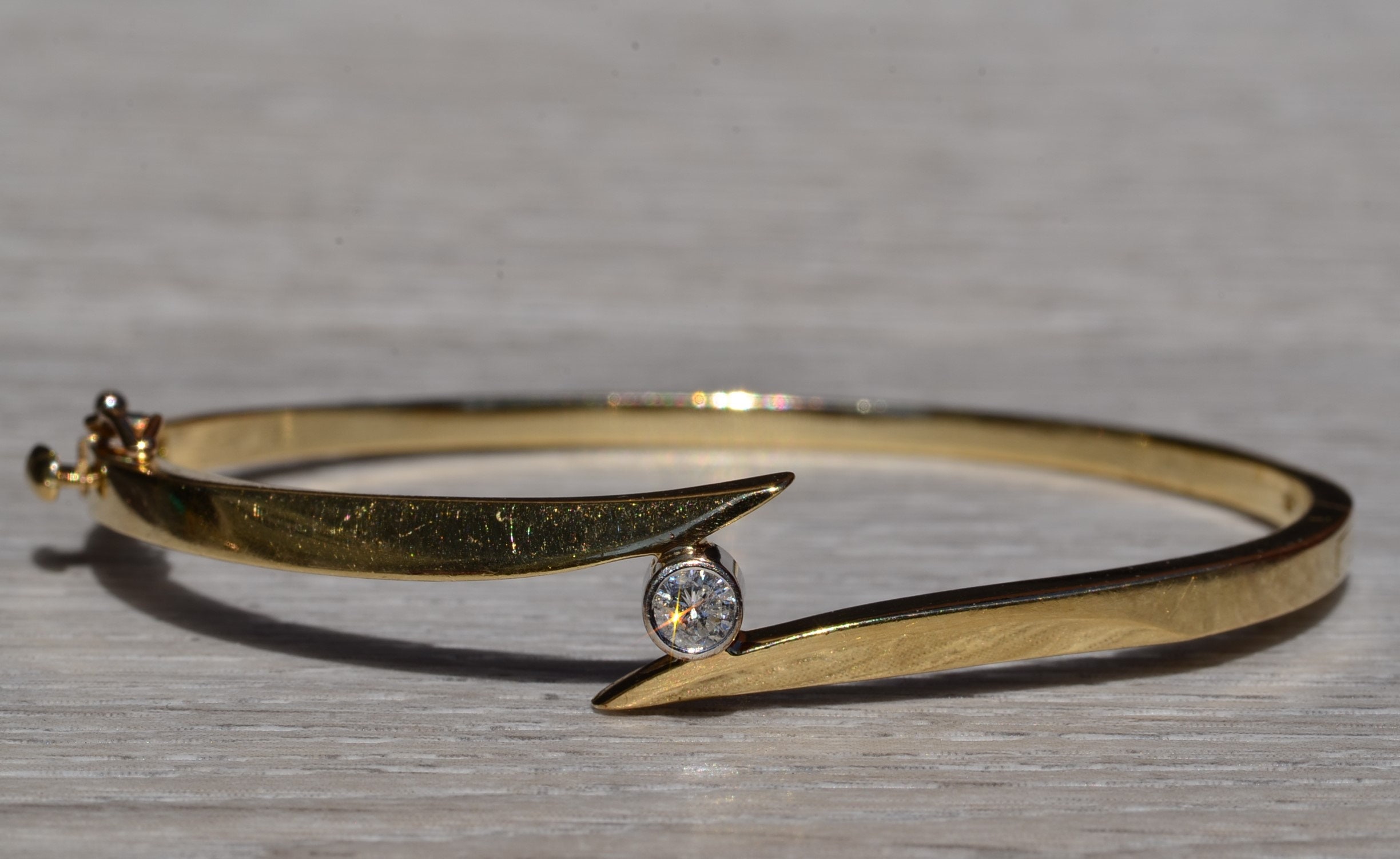 SOLD - The Delcambre: Yellow Gold and Diamond Bypass Bangle Bracelet - Image 2