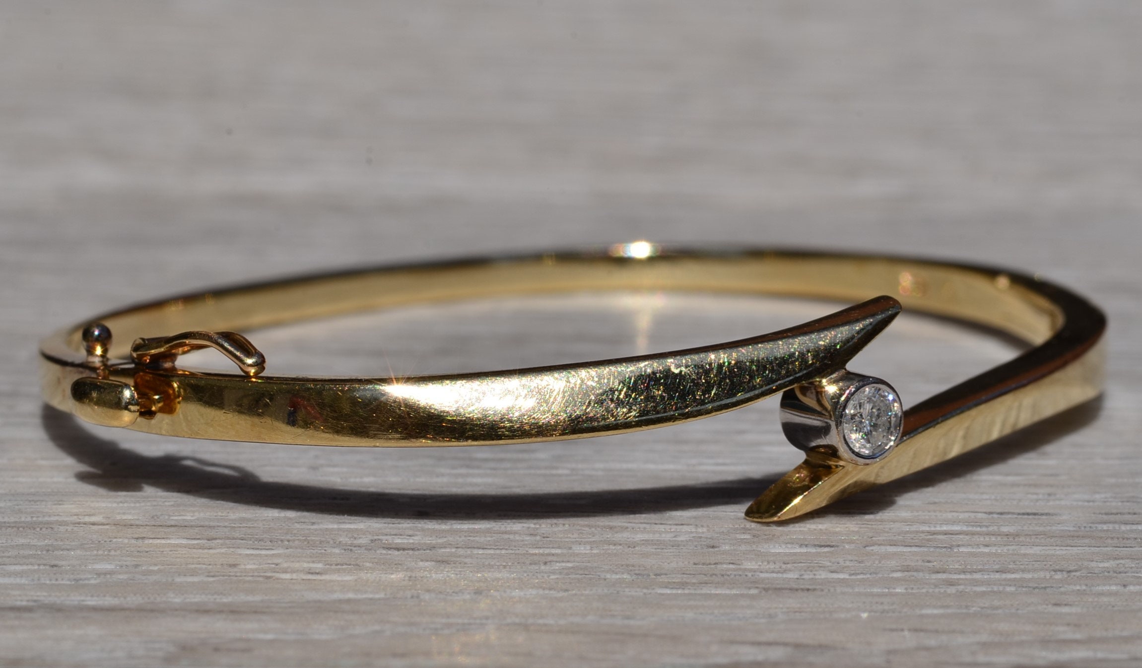 SOLD - The Delcambre: Yellow Gold and Diamond Bypass Bangle Bracelet - Image 6