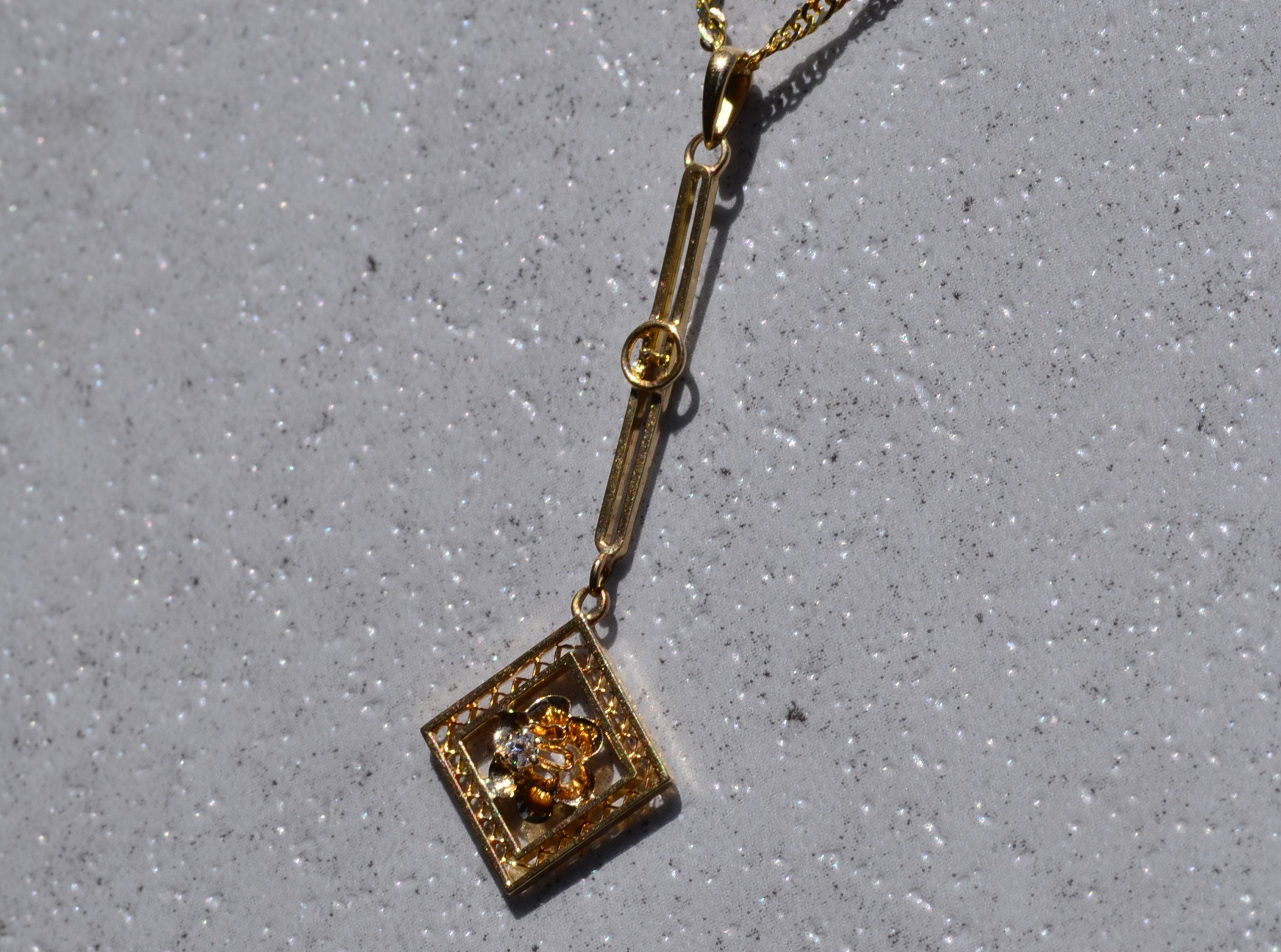 SOLD - The Duson: Yellow Gold Diamond Lavalier Pendant - Image 3