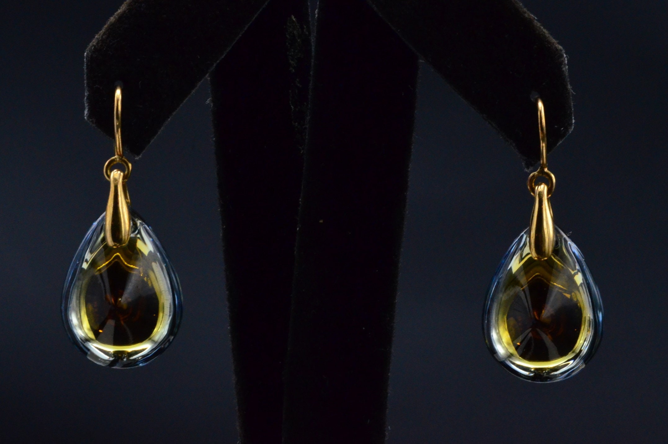 SOLD - The Baccarat Earrings: Baccarat Signed Psychedelic Earrings in Yellow Gold - Image 2