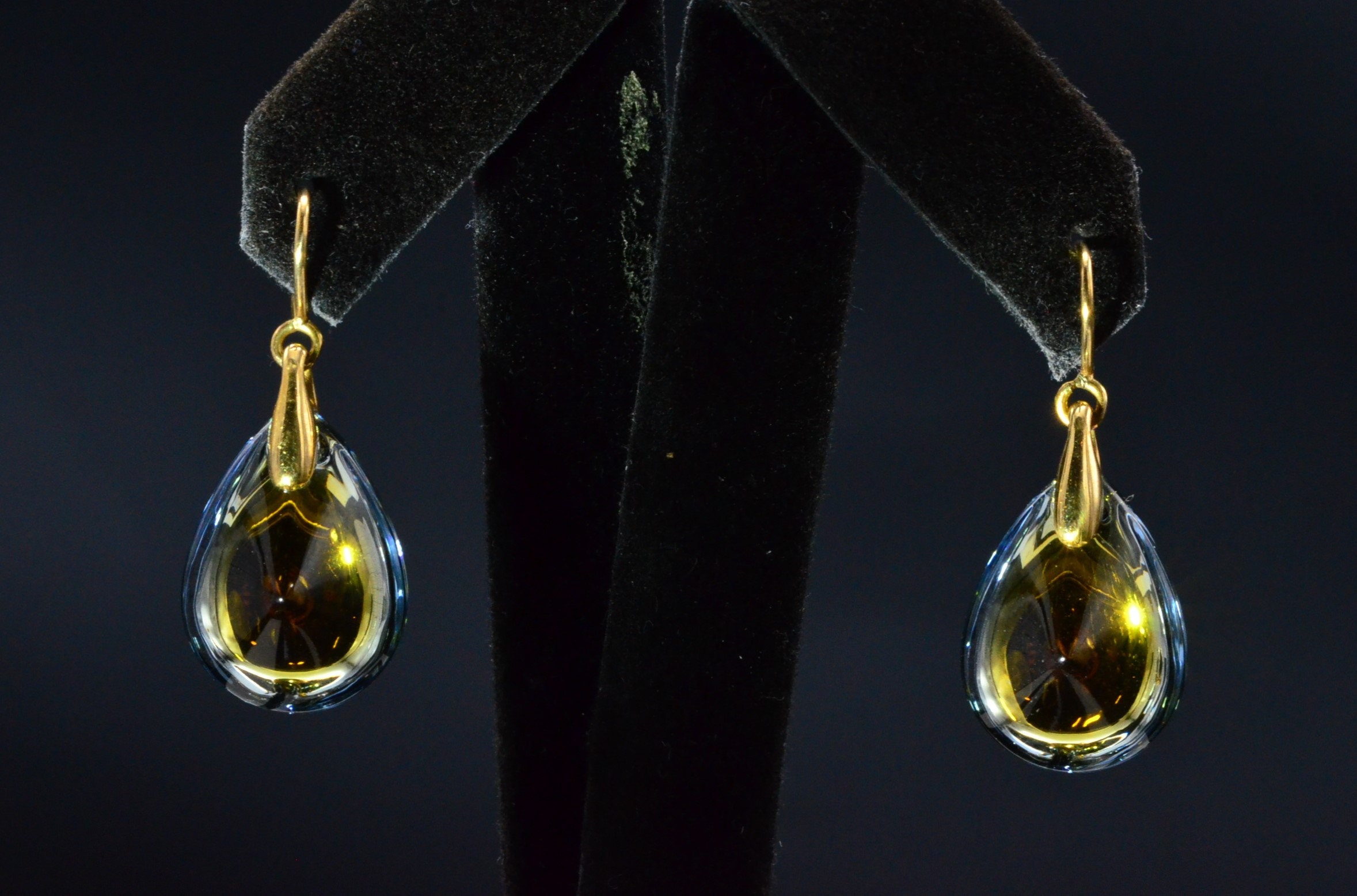 SOLD - The Baccarat Earrings: Baccarat Signed Psychedelic Earrings in Yellow Gold - Image 4