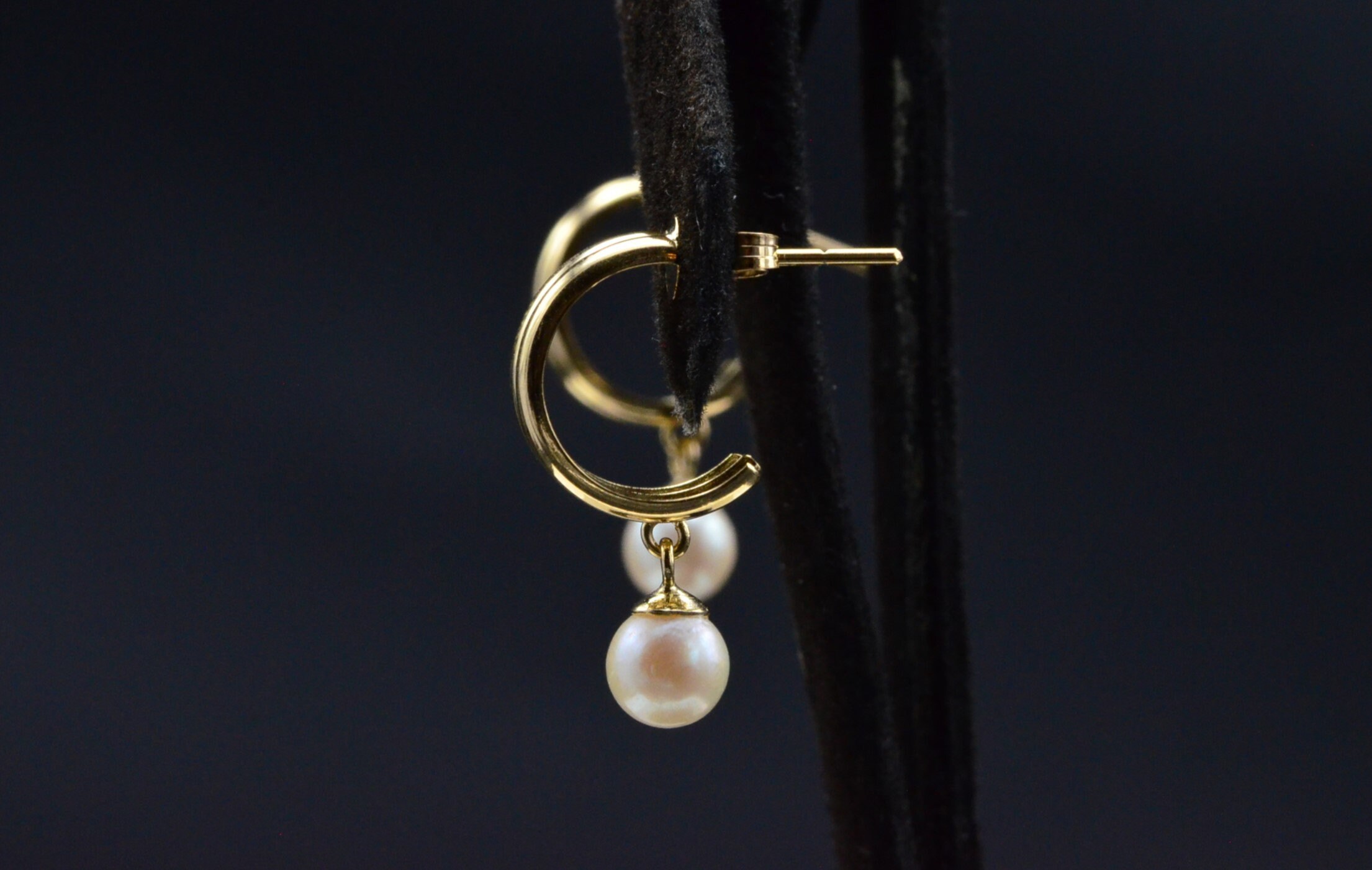 SOLD - The Pearlington: Yellow Gold Cerceau Earrings with Dangling Pearls - Image 3
