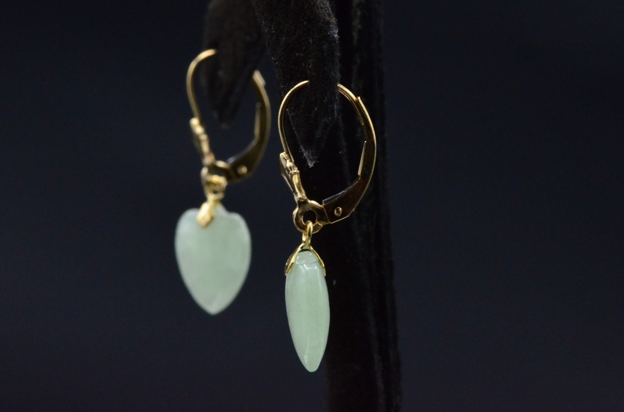 The Grand Bay: Yellow Gold Jade Heart Dangler Earrings - Image 3