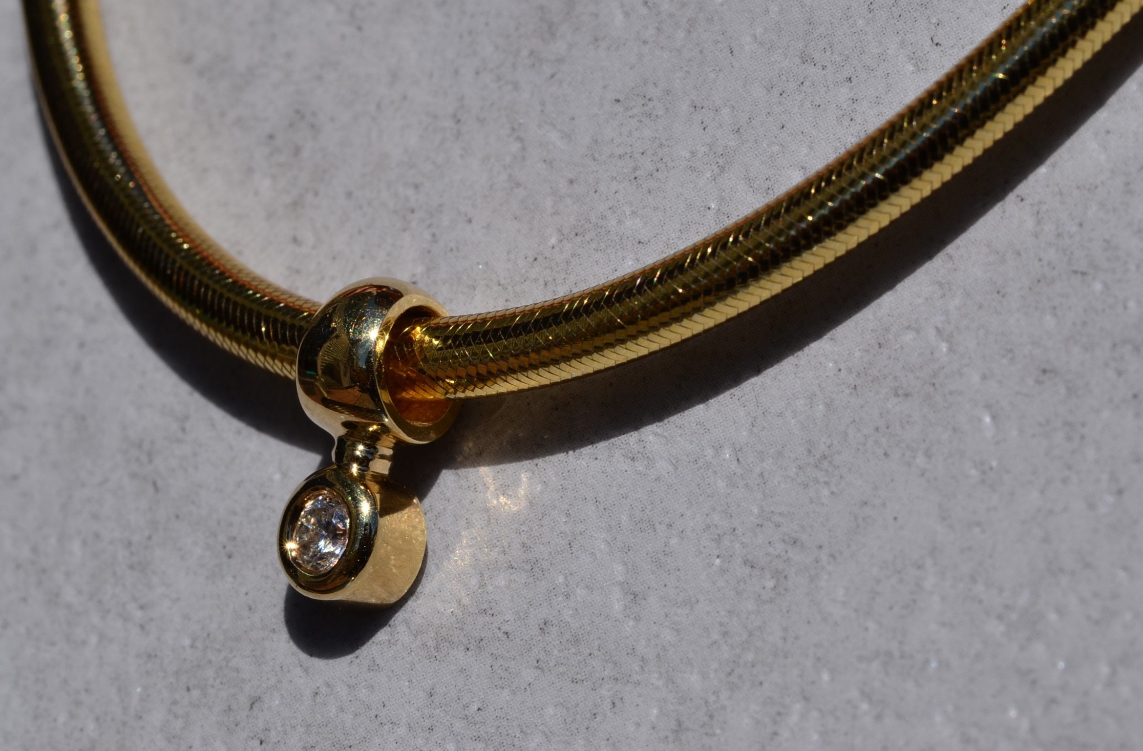 SOLD - The Fairhope: Diamond Slide on Tubular Gold Necklace - Image 3